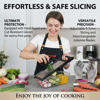 Mandoline de cuisine réglable avec 3 lames, récipient alimentaire et gants anti-coupure