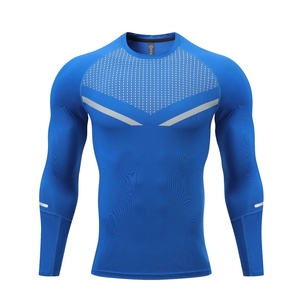 Tops de <span class=keywords><strong>entrenamiento</strong></span> deportivo para hombres, <span class=keywords><strong>mallas</strong></span> azules de compresión para jóvenes, manga larga, poliéster transpirable, licra, venta al por mayor para la temporada de primavera - Product Image 4