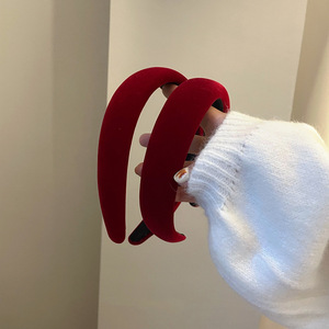 Éponge en velours coréen pour femmes, serre-tête à tête haute, <span class=keywords><strong>filet</strong></span> rouge, style rétro - Product Image 4
