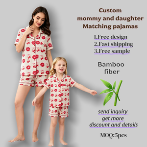 Set Pigiama Coordinato Mamma e Figlia <span class=keywords><strong>in</strong></span> Bambù Personalizzato, Leggero e a Maniche Corte per la <span class=keywords><strong>Vita</strong></span> Quotidiana - Product Image 2