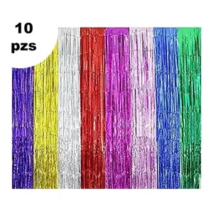 10 Tende a Pioggia Metalliche Assortite per Decorazione Sfondo Festa - Product Image 1