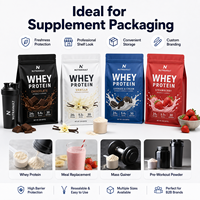 Sachet Doypack Personnalisé Imprimé pour Poudre Protéinée avec Fermeture Éclair, Haute Barrière, Qualité Alimentaire, pour Emballage de Suppléments