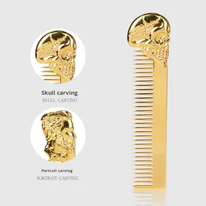 Peine para Barba de Aleación de Zinc con Diseño Retro, Dientes de Bambú, Bañado en Oro, Grabado Tridimensional, Portátil para el Cuidado del Cabello Masculino - Product Image 4