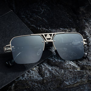 Partagas kacamata hitam pria, gaya Logo kotak <span class=keywords><strong>Semi</strong></span> tanpa bingkai logam jembatan ganda UV400 - Product Image 3