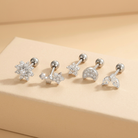 Perhiasan Tubuh Fashion dari Baja Anti Karat Perak, Anting Piercing Bentuk Bulan dengan Zirkon, untuk Tindik Cartilage, Helix, Rook, dan Conch