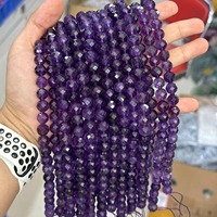 Perles d'améthyste naturelle facettées, 64 facettes, perles rondes en pierre brute pour la fabrication de bijoux DIY, 6 mm, 8 mm, 10 mm, brin de 15 pouces