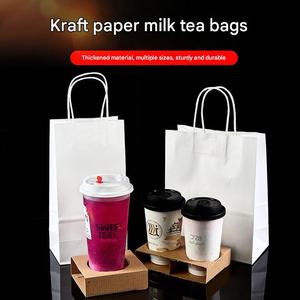 ถุงกระดาษคราฟท์สีขาวแบบใช้แล้วทิ้งสำหรับใส่เครื่องดื่มกาแฟแบบนำกลับบ้าน  แบบใส่แก้วเดี่ยว แก้วคู่ แก้วสี่ใบ พร้อมหูหิ้ว - Product Image 2