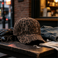 Casquette de baseball personnalisée pour femme, imprimé léopard, 6 panneaux, en coton non structuré, style streetwear, skate, hip-hop, dad hat avec boucle métallique