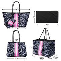 Sac de plage en néoprène personnalisé à grande capacité avec imprimé léopard, fermeture, petit sac à main ouvert pour femmes
