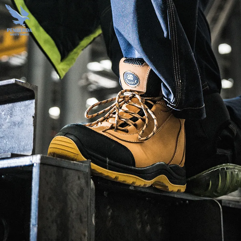 OEM-botas de seguridad de cuero con punta de acero para hombre, zapatos de trabajo industriales