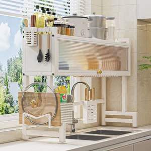 Support de cuisine multifonctionnel en métal à 2 niveaux <span class=keywords><strong>Organisateur</strong></span> de séchage au-dessus de l'<span class=keywords><strong>évier</strong></span> avec égouttoir pour étagère à vaisselle ou étagère de salle de bain - Product Image 3