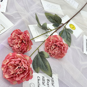 Vente en gros Centres de table Décoratif Longue Tige Bord Brûlé 3 Tête Fleur de Pivoine Artificielle pour Décoration de Mariage - Product Image 1