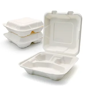 3 डिब्बे सीपी खोई बॉक्स Biodegradable खाद्य कंटेनर डिस्पोजेबल पर्यावरण के अनुकूल Tableware