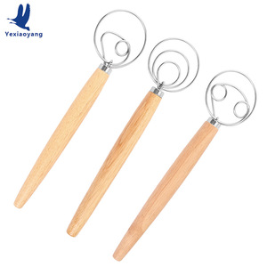 Manual Oak Handle Flour Mixer Stainless Steel Mixing Stick For Baking Pastry Tools - Product Image 4