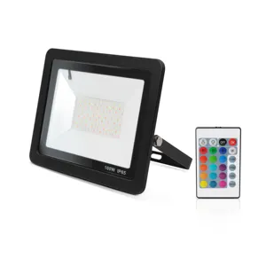 RGBW照明型号100瓦发光二极管泛光灯，带遥控器室外灯具，用于室外照明IP65防水等级