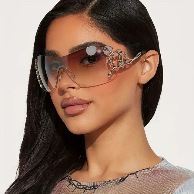 Fashion Y2K Rimless Sunglasses Women Luxury Brand Design Sun Glasses Men One Piece Trendy Oversized Eyeglasses Snake Decoration