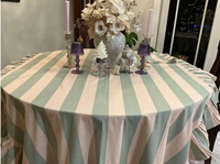 Nappe en coton imprimée à la main, lin de table rayé à volants, personnalisable pour la maison et l'hôtellerie, vente en gros