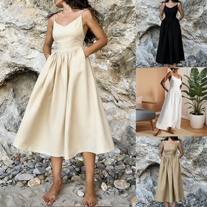 Abito Occidentale da Donna, Elegante Stile Foresta, Sexy con Scollo a V Profondo, Vita Naturale, Tinta Unita alla Moda, Estivo - Product Image 2