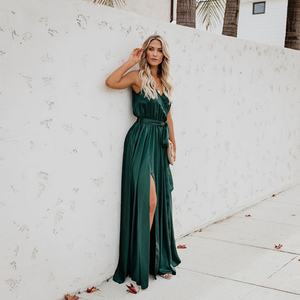 Robe de soirée décontractée en satin pour femme, style été, bretelles fines, couleur unie, sexy, pour club - Product Image 5