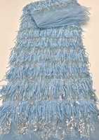 Babyblau Pailletten-Perlen-Strass-Fransen-Quasten-Netzstoff Couture-Abendkleid Roter Teppich Designer Mehrfarbig Schnelle Lieferung