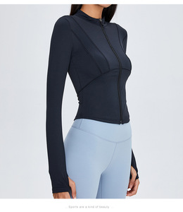 Ensemble de survêtement de yoga pour femme, haute élasticité, fermeture éclair sur le devant, manches longues, trou pour le pouce, ajustement serré, respirant, séchage rapide, spandex, polyester - Product Image 6