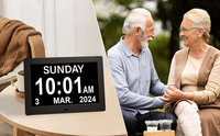 Horloge de bureau de calendrier numérique de 7 pouces avec affichage de l'heure et de la date pour alarme audio/vidéo pour personnes âgées et fonctionnalités au format MP3/AVI