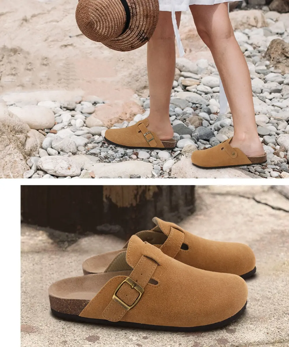 Kualitas utama pria dan wanita kulit sapi Mules kustom Bio Cork Slip-on bakiak dengan kenyamanan lengkungan dukungan Insole