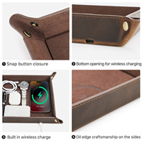 Vente en gros de plateau de valet en cuir, chargement sans fil, rangement de chevet, bijoux, articles divers, support OEM, plateau fourre-tout pour salle de bain modèle