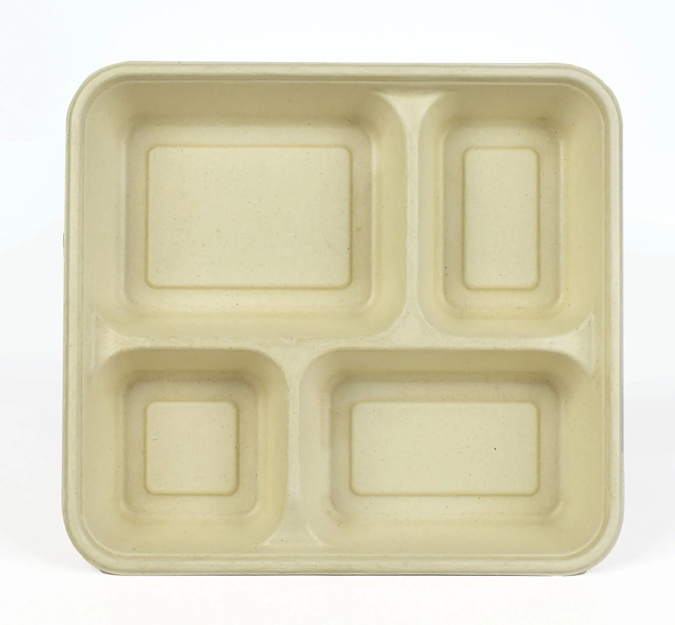 पर्यावरण के अनुकूल डिग्रेडेबल गन्ना लुगदी खोई 4 डिब्बे खाद्य ट्रे कंटेनर डिस्पोजेबल लंच बॉक्स