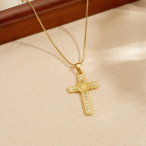 Cross Necklace Gold Plated Stainless Steel Pave Zircon Women's Clavicle Chain Daily Gift Jewelry - Product Image 3