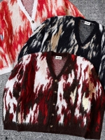 Pull en mohair pour homme avec logo personnalisé, motif jacquard en fourrure, vêtements en tricot d'hiver, cardigan en mohair duveteux pour homme