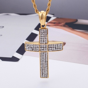 Vintage Iced Out <b>Chain</b> with Big <b>Cross</b> Pendant Stainless Steel CZ <b>Cross</b> Necklaces 18K Gold Plated Bling Cubic Zircon - Product Image 4