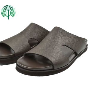Mocasines de Cuero Genuino de Vaca Cruda para Hombre, Tallas Grandes, Transpirables, de Verano, Pantuflas de Lujo, Casuales, sin Talón, con Punta Abierta - Product Image 1
