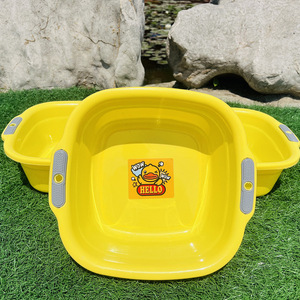 Recipiente cuadrado de plástico amarillo con diseño de pato, 28x26x10cm, multiusos, con asas dobles, para almacenamiento de artículos infantiles - Product Image 2