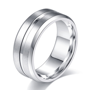 Men's Stainless Steel <b>Ring</b> 8MM Single Groove Brushed Finish Geometric Design Fashion Jewelry Gift - Product Image 1