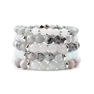 Natural Stone Beads Silver Space Bracelet Sets