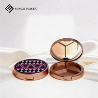 ML PACK Nouvelle boîte compacte de luxe ronde en or rose avec 3 compartiments intérieurs, 15g, vide, pour poudre compacte, emballage de palette de blush, boîte compacte en plastique