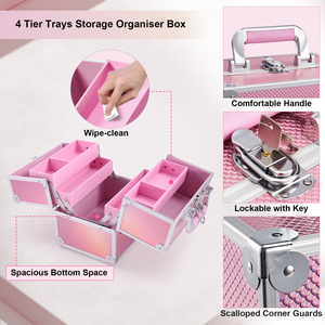 Portable Makeup Case Lockable Cosmetic Train Case Large Beauty Storage <b>Box</b> for Cosmetics Nail Tattoo <b>Tool</b> - Product Image 5