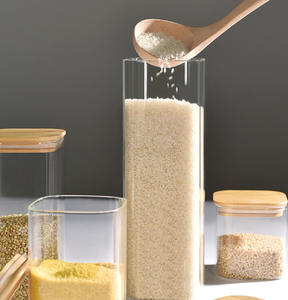 Juego de Recipientes Herméticos para Almacenamiento de Alimentos con Tapas de Bambú, <span class=keywords><strong>5</strong></span> Piezas, Recipientes de Vidrio para Cereales, Juego de Almacenamiento para Alimentos Secos - Product Image 5