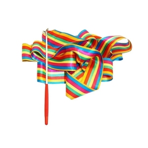 Ruban de danse fluide en satin rayé arc-en-ciel pour enfants, idéal pour le ballet et les spectacles sur scène (vente en gros) - Product Image 1