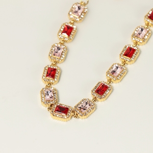 Gold Plated Crystal <b>Bracelet</b> Women's Emerald Cut Rhinestone Geometric Chain Link Party Jewelry Classic Style - Product Image 5