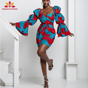Mini robe imprimée <span class=keywords><strong>africaine</strong></span> de qualité supérieure pour femmes, à manches longues, bouffante, et épaules dénudées, - Product Image 5
