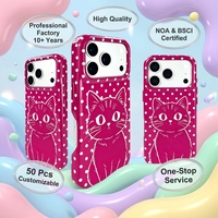 Étui de téléphone magnétique en PU brillant à pois mignon avec chat noir, boutons métalliques et protection antichoc pour iPhone 15/16/17 Pro