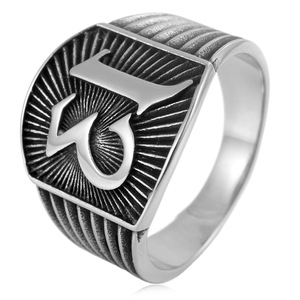yunnique Men's <b>Titanium</b> Steel <b>Ring</b> Number 13 Geometric Design Steel Color Gift Jewelry - Product Image 1