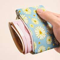 Dompet Mini Portabel Motif Bunga Kanvas dengan Resleting, Tempat Kartu Unisex, Dompet Koin Kecil untuk Pelajar, Tas Koin 2026