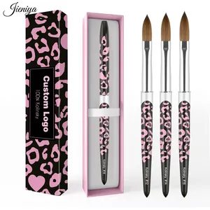 Popular diseño de arte estampado de leopardo Rosa 100% Kolinsky pelo acrílico cepillo herramienta pluma acrílico Nail Art Brush