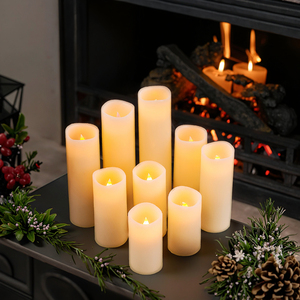 Lot de 9 bougies <span class=keywords><strong>LED</strong></span> sans flamme à piles, en cire véritable, avec télécommande et minuterie, pour la décoration de la maison, de mariages et de Noël - Product Image 1