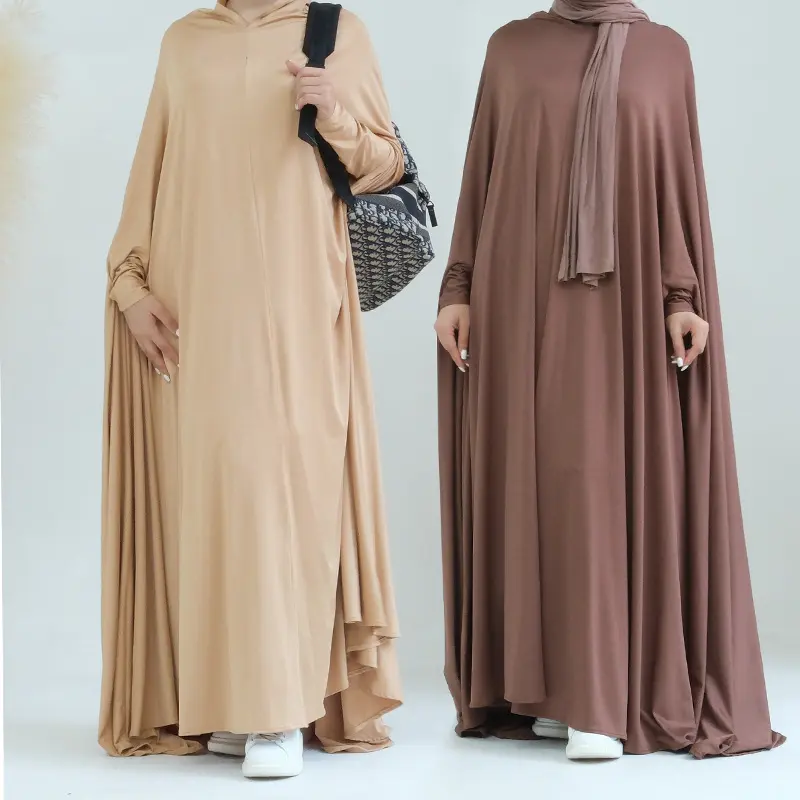 Nouveau Design Coton Islamique Niqab Kaftan Robe HIjab Dubaï Manches Chauve-Souris Robe de Prière Burqa Khimar Abaya Femmes Robe Musulmane