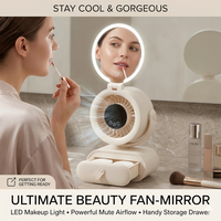 Ventilateur de table portable rechargeable 4000 mAh avec miroir LED et tiroir de rangement pour maquillage et beauté des jeunes filles