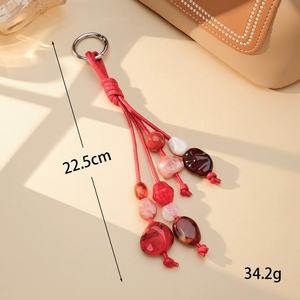 Vantage PU Strap Tassel Customized Women Car <b>Key</b> <b>Chain</b> Simple Girls Coin Holder Keychain Handmade Irregular Acrylic Beads Charm - Product Image 2